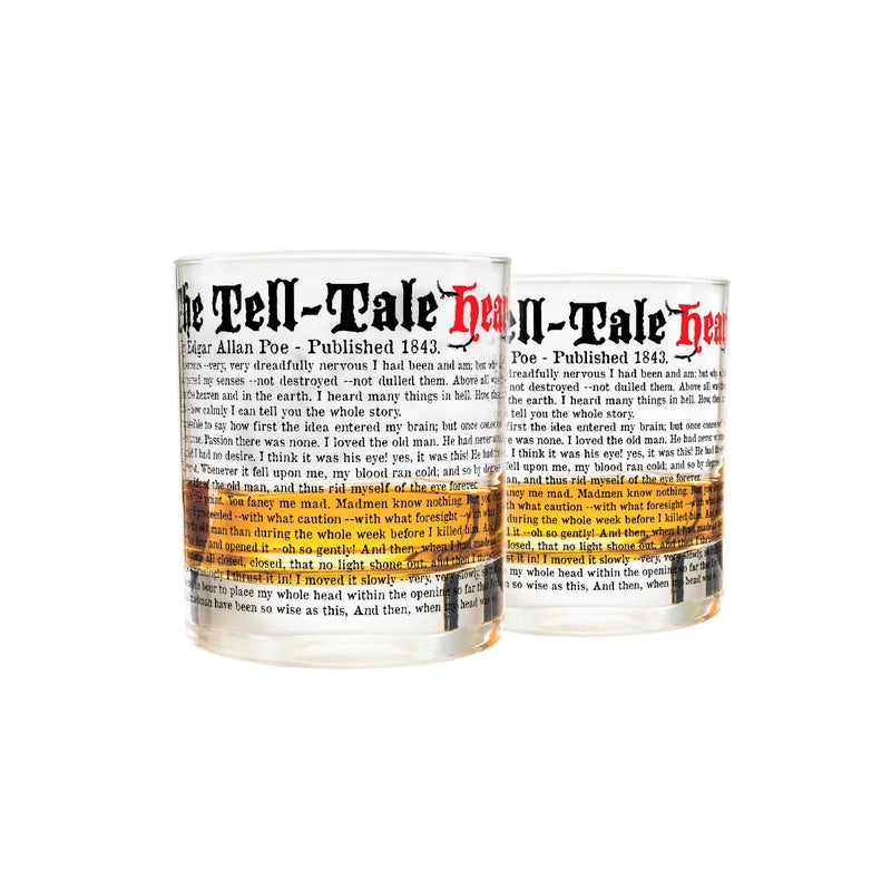 Greenline Goods Whiskey Glasses â€“ The TellTale Heart Edgar Allan Poe Glasses (Set of 2) | Literature Rocks Glass - Image 1